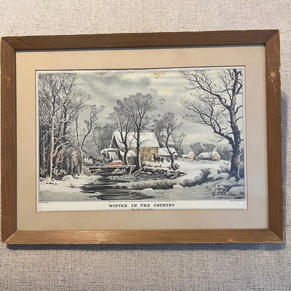 Currier & Ives Winter‎ in the Country The Old Grist Mill Framed Print Reprint